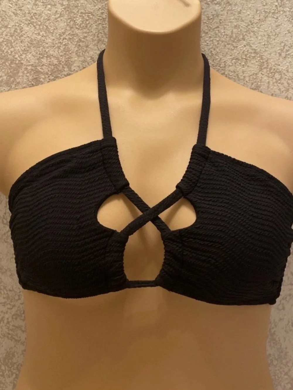 No Boundaries Black Crisscross Halter Bikini Top